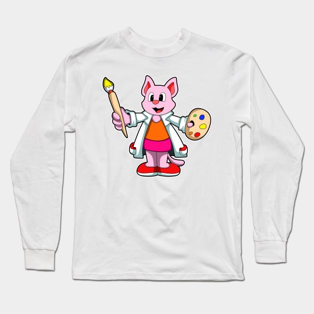 Cat as Painter with Brush & Paint Long Sleeve T-Shirt by Markus Schnabel